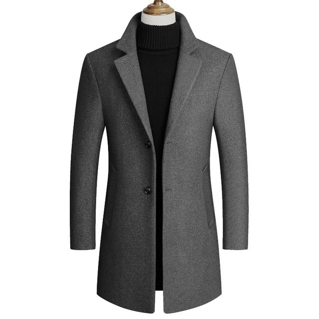 Men Winter Wool Coat Men's Autumn High Quality Solid Color Simple Wool Blends Woolen Pea Coat Male Trench Coat Overcoat