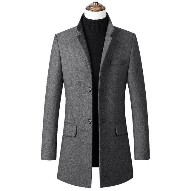 Men Winter Wool Coat Men's Autumn High Quality Solid Color Simple Wool Blends Woolen Pea Coat Male Trench Coat Overcoat