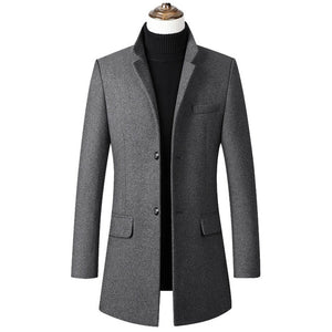 Men Winter Wool Coat Men's Autumn High Quality Solid Color Simple Wool Blends Woolen Pea Coat Male Trench Coat Overcoat