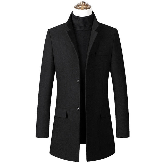Men Winter Wool Coat Men's Autumn High Quality Solid Color Simple Wool Blends Woolen Pea Coat Male Trench Coat Overcoat