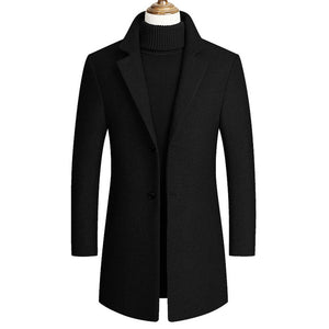 Men Winter Wool Coat Men's Autumn High Quality Solid Color Simple Wool Blends Woolen Pea Coat Male Trench Coat Overcoat