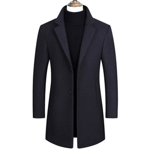 Men Winter Wool Coat Men's Autumn High Quality Solid Color Simple Wool Blends Woolen Pea Coat Male Trench Coat Overcoat