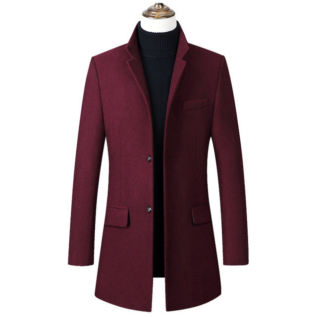 Men Winter Wool Coat Men's Autumn High Quality Solid Color Simple Wool Blends Woolen Pea Coat Male Trench Coat Overcoat