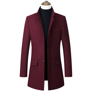 Men Winter Wool Coat Men's Autumn High Quality Solid Color Simple Wool Blends Woolen Pea Coat Male Trench Coat Overcoat
