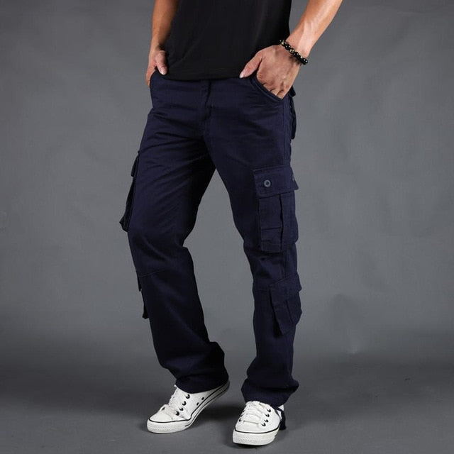 Pants Men Cargo Trousers Casual Cotton Multi Pocket Military Overalls Outwear Straight Long Joggers Army Tactical Work Pants 44