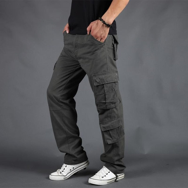 Pants Men Cargo Trousers Casual Cotton Multi Pocket Military Overalls Outwear Straight Long Joggers Army Tactical Work Pants 44