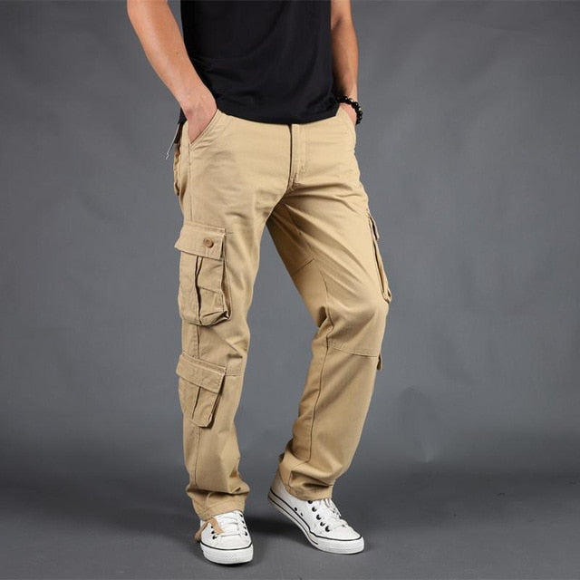 Pants Men Cargo Trousers Casual Cotton Multi Pocket Military Overalls Outwear Straight Long Joggers Army Tactical Work Pants 44