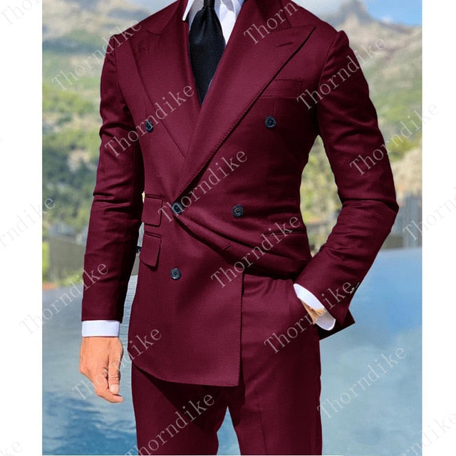 Royal Blue Double Breasted Suits Fashion Men Suits High Quality Custome Homme Terno Slim Fit Masculino Handsome (Jacket+Pants)