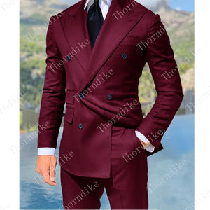 Royal Blue Double Breasted Suits Fashion Men Suits High Quality Custome Homme Terno Slim Fit Masculino Handsome (Jacket+Pants)