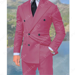 Royal Blue Double Breasted Suits Fashion Men Suits High Quality Custome Homme Terno Slim Fit Masculino Handsome (Jacket+Pants)