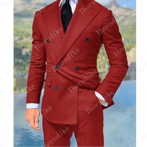 Royal Blue Double Breasted Suits Fashion Men Suits High Quality Custome Homme Terno Slim Fit Masculino Handsome (Jacket+Pants)
