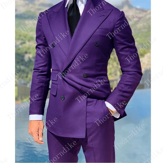 Royal Blue Double Breasted Suits Fashion Men Suits High Quality Custome Homme Terno Slim Fit Masculino Handsome (Jacket+Pants)