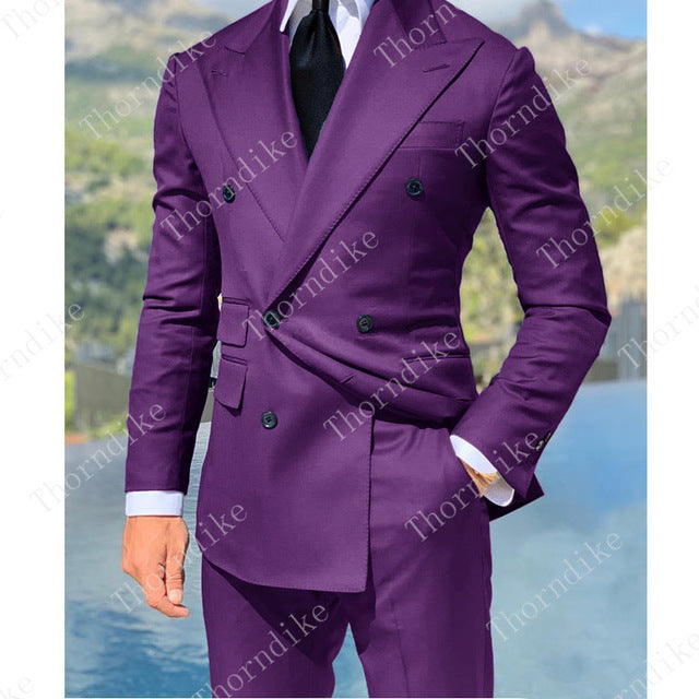 Royal Blue Double Breasted Suits Fashion Men Suits High Quality Custome Homme Terno Slim Fit Masculino Handsome (Jacket+Pants)