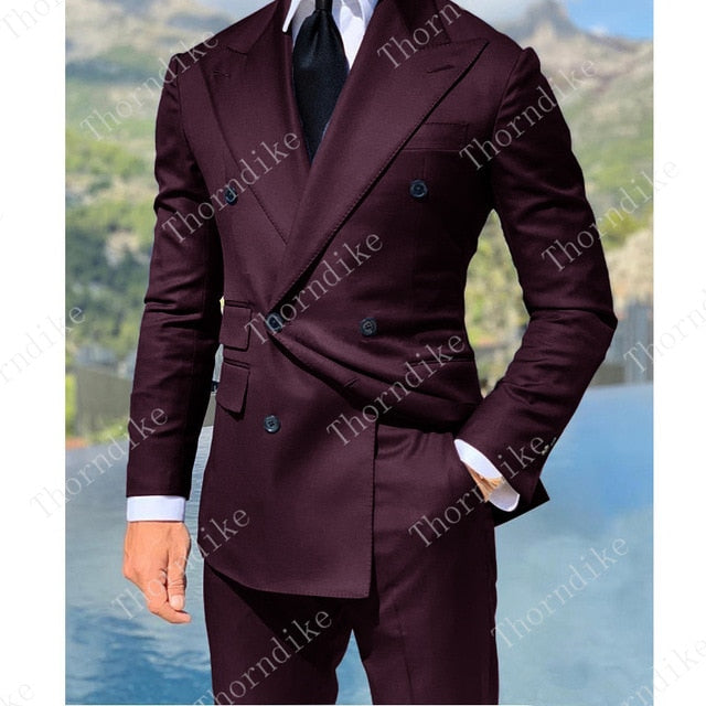 Royal Blue Double Breasted Suits Fashion Men Suits High Quality Custome Homme Terno Slim Fit Masculino Handsome (Jacket+Pants)