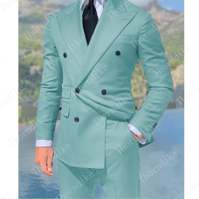 Royal Blue Double Breasted Suits Fashion Men Suits High Quality Custome Homme Terno Slim Fit Masculino Handsome (Jacket+Pants)