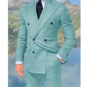 Royal Blue Double Breasted Suits Fashion Men Suits High Quality Custome Homme Terno Slim Fit Masculino Handsome (Jacket+Pants)