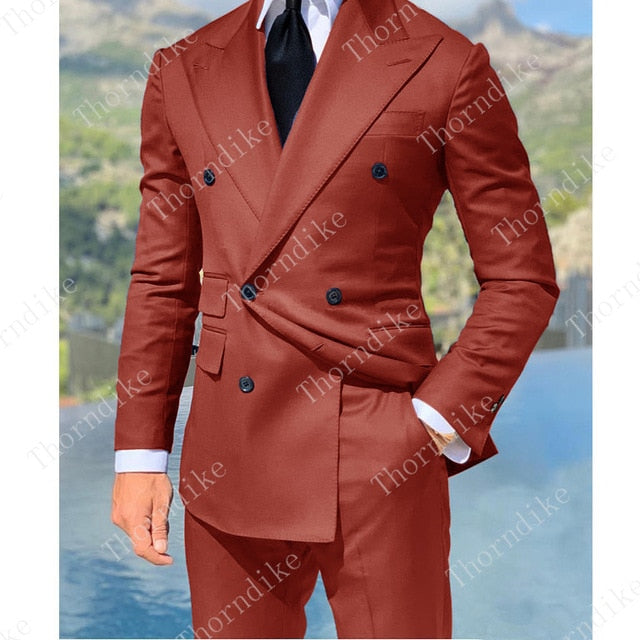 Royal Blue Double Breasted Suits Fashion Men Suits High Quality Custome Homme Terno Slim Fit Masculino Handsome (Jacket+Pants)