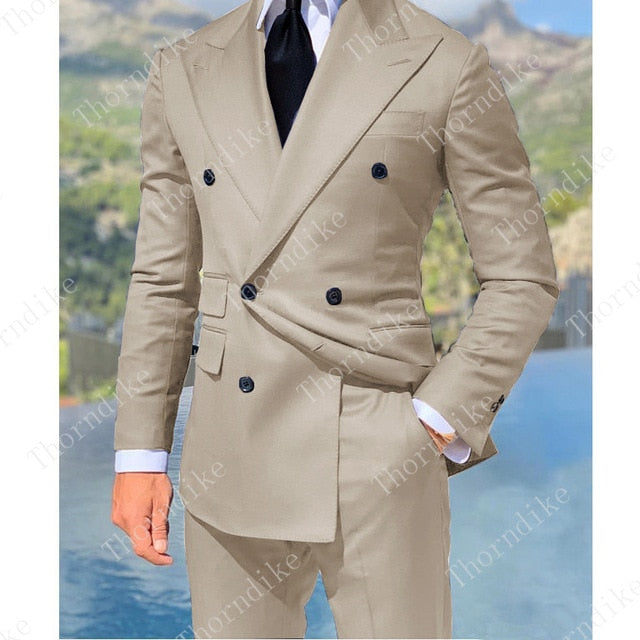 Royal Blue Double Breasted Suits Fashion Men Suits High Quality Custome Homme Terno Slim Fit Masculino Handsome (Jacket+Pants)
