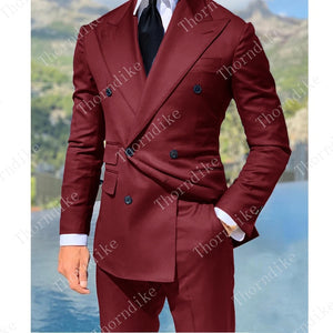 Royal Blue Double Breasted Suits Fashion Men Suits High Quality Custome Homme Terno Slim Fit Masculino Handsome (Jacket+Pants)