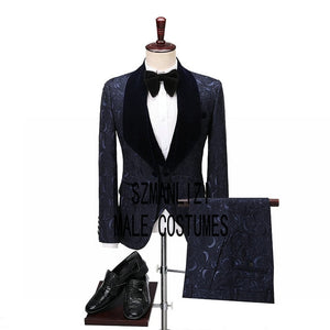 SZMANLIZI Mens Wedding Suits 2019 Italian Design Custom Made Black Smoking Tuxedo Jacket 3 Piece Groom Terno Suits For Men