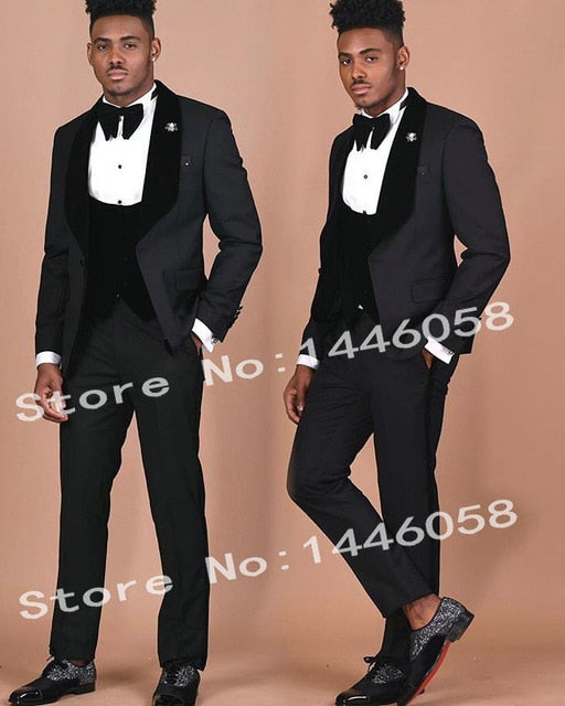 SZMANLIZI Mens Wedding Suits 2019 Italian Design Custom Made Black Smoking Tuxedo Jacket 3 Piece Groom Terno Suits For Men