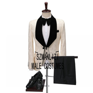 SZMANLIZI Mens Wedding Suits 2019 Italian Design Custom Made Black Smoking Tuxedo Jacket 3 Piece Groom Terno Suits For Men