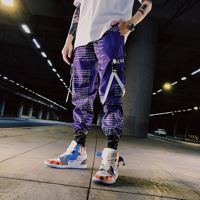 Streetwear Hip Hop Black Harem Pants Men Elastic Waist Punk Pants With Ribbons Casual Slim Jogger Pants Men Hip Hop Trousers