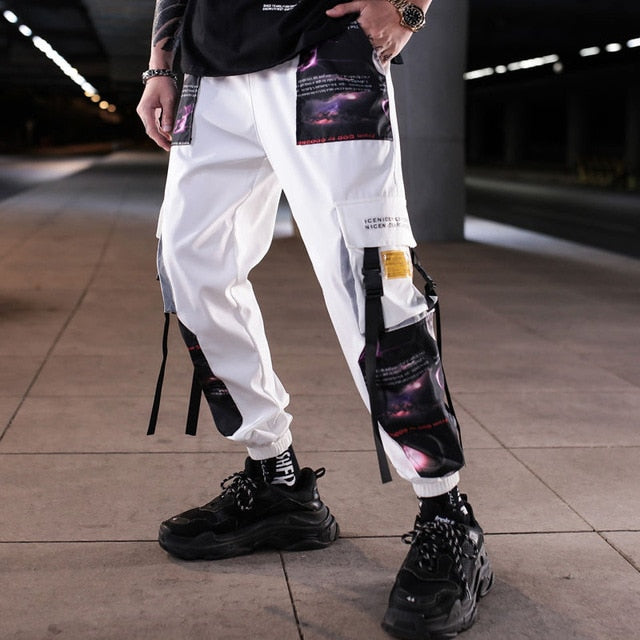 Streetwear Hip Hop Black Harem Pants Men Elastic Waist Punk Pants With Ribbons Casual Slim Jogger Pants Men Hip Hop Trousers