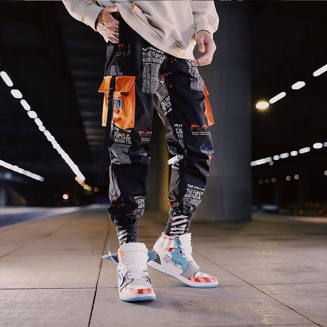 Streetwear Hip Hop Black Harem Pants Men Elastic Waist Punk Pants With Ribbons Casual Slim Jogger Pants Men Hip Hop Trousers