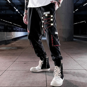 Streetwear Hip Hop Black Harem Pants Men Elastic Waist Punk Pants With Ribbons Casual Slim Jogger Pants Men Hip Hop Trousers