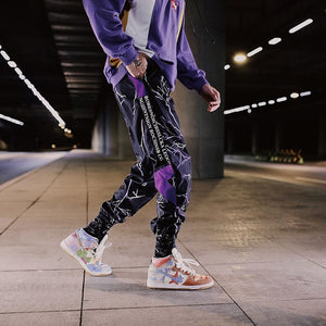 Streetwear Hip Hop Black Harem Pants Men Elastic Waist Punk Pants With Ribbons Casual Slim Jogger Pants Men Hip Hop Trousers