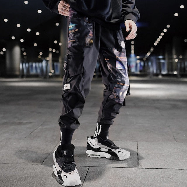 Streetwear Hip Hop Black Harem Pants Men Elastic Waist Punk Pants With Ribbons Casual Slim Jogger Pants Men Hip Hop Trousers