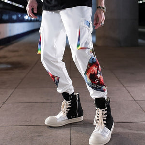 Streetwear Hip Hop Black Harem Pants Men Elastic Waist Punk Pants With Ribbons Casual Slim Jogger Pants Men Hip Hop Trousers