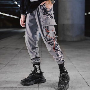 Streetwear Hip Hop Black Harem Pants Men Elastic Waist Punk Pants With Ribbons Casual Slim Jogger Pants Men Hip Hop Trousers