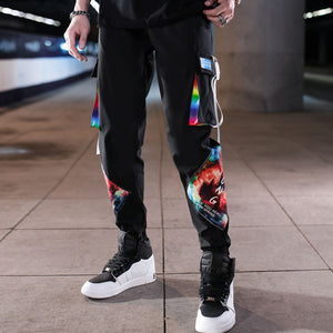 Streetwear Hip Hop Black Harem Pants Men Elastic Waist Punk Pants With Ribbons Casual Slim Jogger Pants Men Hip Hop Trousers