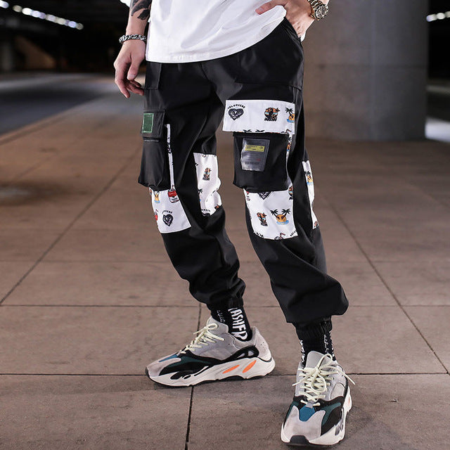 Streetwear Hip Hop Black Harem Pants Men Elastic Waist Punk Pants With Ribbons Casual Slim Jogger Pants Men Hip Hop Trousers