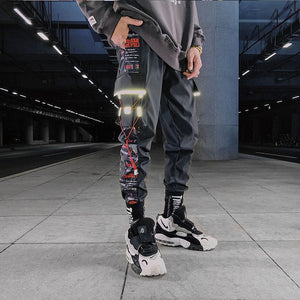 Streetwear Hip Hop Black Harem Pants Men Elastic Waist Punk Pants With Ribbons Casual Slim Jogger Pants Men Hip Hop Trousers