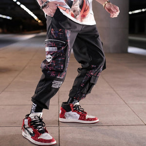 Streetwear Hip Hop Black Harem Pants Men Elastic Waist Punk Pants With Ribbons Casual Slim Jogger Pants Men Hip Hop Trousers