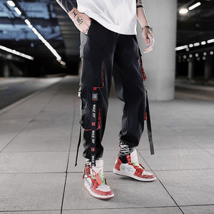 Streetwear Hip Hop Black Harem Pants Men Elastic Waist Punk Pants With Ribbons Casual Slim Jogger Pants Men Hip Hop Trousers