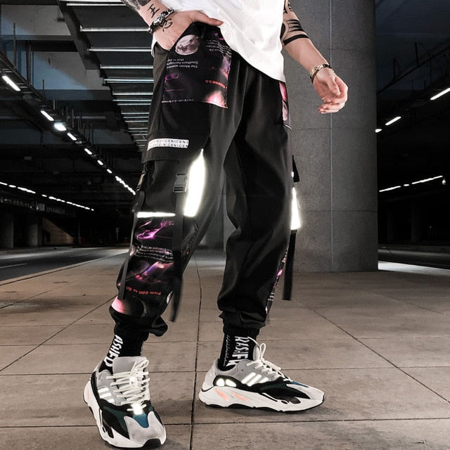 Streetwear Hip Hop Black Harem Pants Men Elastic Waist Punk Pants With Ribbons Casual Slim Jogger Pants Men Hip Hop Trousers