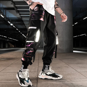 Streetwear Hip Hop Black Harem Pants Men Elastic Waist Punk Pants With Ribbons Casual Slim Jogger Pants Men Hip Hop Trousers