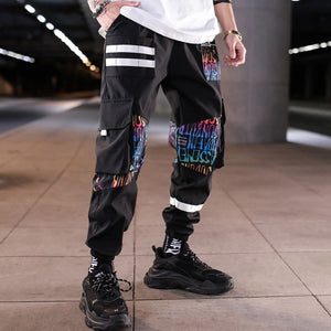 Streetwear Hip Hop Black Harem Pants Men Elastic Waist Punk Pants With Ribbons Casual Slim Jogger Pants Men Hip Hop Trousers