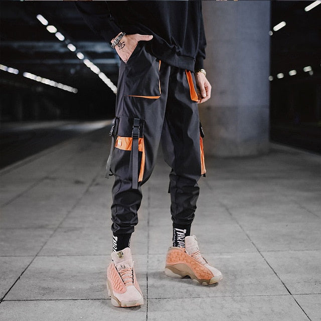 Streetwear Hip Hop Black Harem Pants Men Elastic Waist Punk Pants With Ribbons Casual Slim Jogger Pants Men Hip Hop Trousers