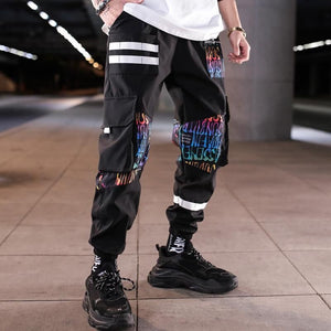 Streetwear Hip Hop Black Harem Pants Men Elastic Waist Punk Pants With Ribbons Casual Slim Jogger Pants Men Hip Hop Trousers