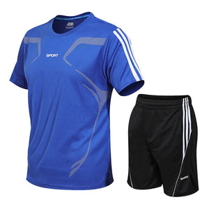 Summer Suit Men Fashion Men Sets Fitness Suit Quick-drying Short-Sleeved Shorts Tracksuit Men O-Neck Solid Sportswear Two-piece