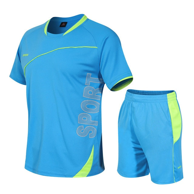 Summer Suit Men Fashion Men Sets Fitness Suit Quick-drying Short-Sleeved Shorts Tracksuit Men O-Neck Solid Sportswear Two-piece