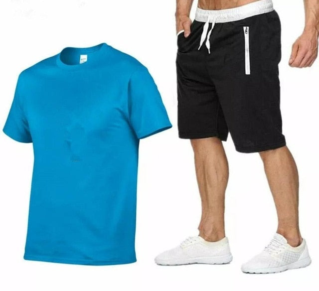 Tracksuit Men Sets Male Sweatshirt Pants Summer Men's Cropped T Shirt Shorts Casual Suits Sportswear Mens Clothing