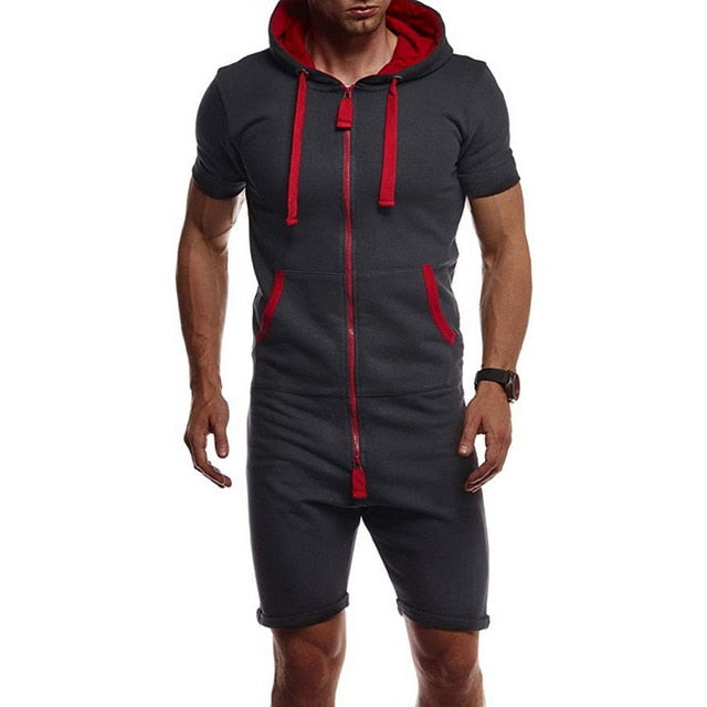 mens Jumpsuits Zipper Hoodies Overalls Jumpsuits Casual Men Sports Jogger One-piece Playsuit Men Short Sleeve Clothes Streetwear