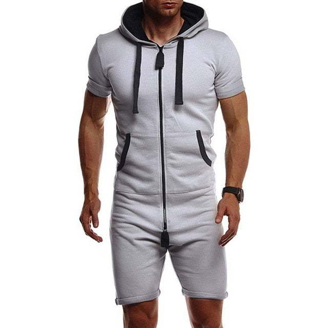 mens Jumpsuits Zipper Hoodies Overalls Jumpsuits Casual Men Sports Jogger One-piece Playsuit Men Short Sleeve Clothes Streetwear