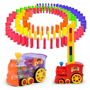 Automatic Laying Domino Brick Train Car Set sound light kids Colorful Plastic Dominoes Blocks Game Toys Set Gift for Girl boys